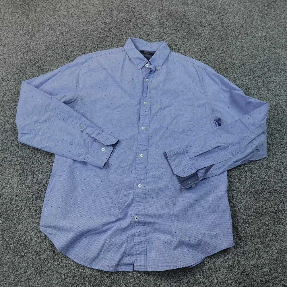 Banana Republic Shirt Mens M Blue Polka Dot Check Button Up Long Sleeve Preppy